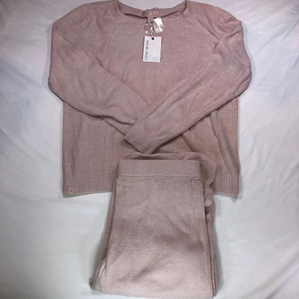 Barefoot Dreams CozyChic Ultra Lite Pullover and Pant Lounge Set Barely Pink M